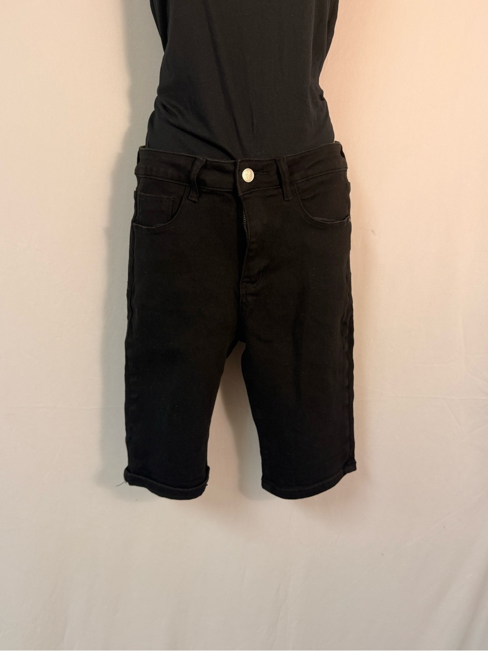 Women's Black Denim Jean Shorts - Casual Roll-Hem Style